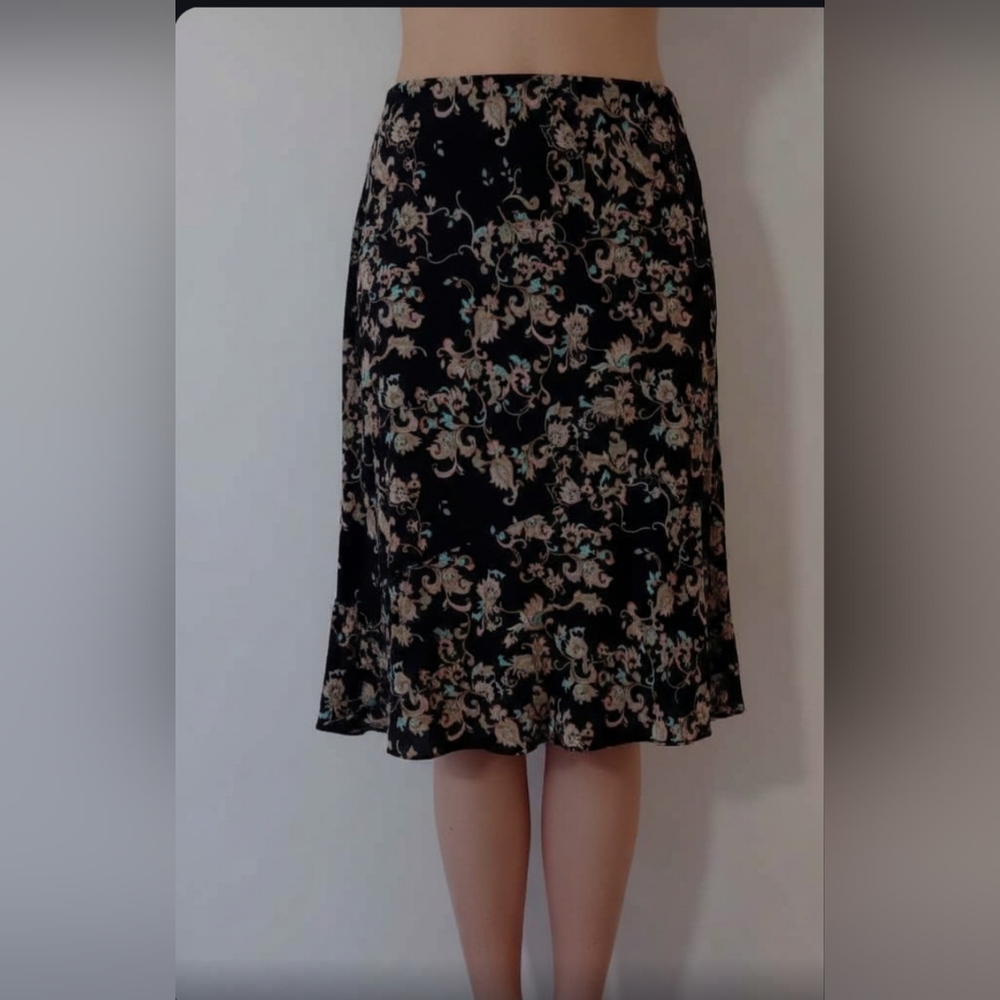 Claudia Richard Black Floral A Line Midi Skirt Large